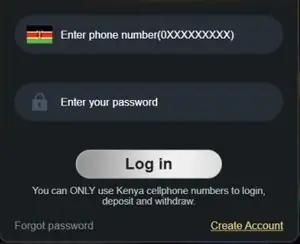 Tuzowins login form with phone number, password, Forgot password and Create Account